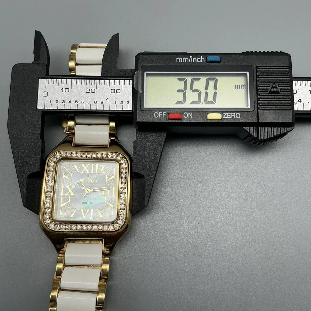 Peugeot Womens Watch 35mm Gold Tone MOP Crystal Bezel New Battery 7.25